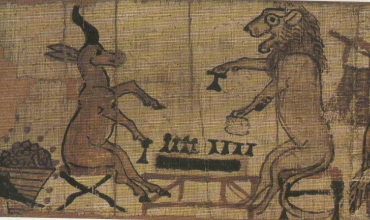图为卢浮宫壁画描绘狮子和羚羊下跳棋的场面.jpg